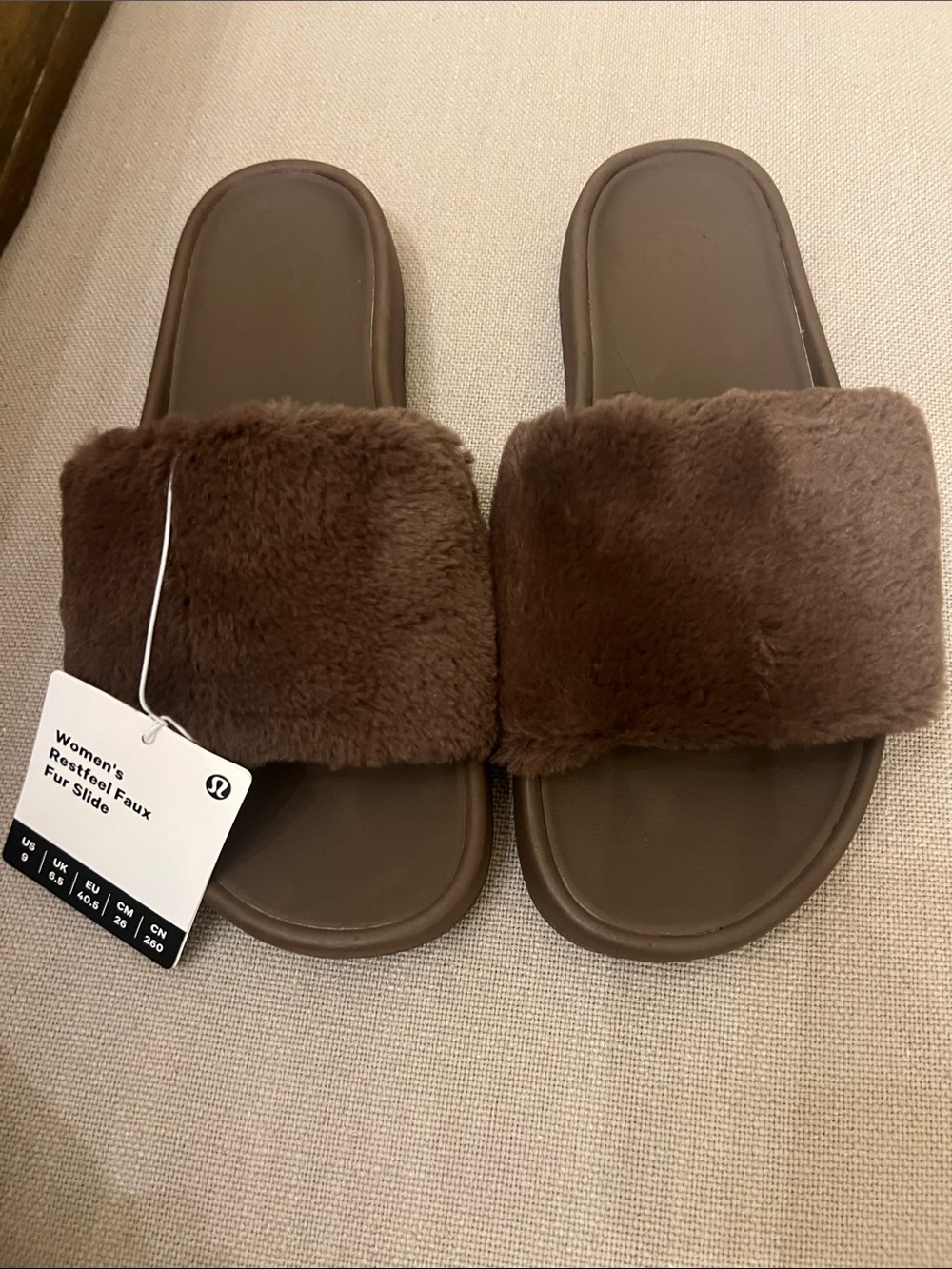 lululemon athletica Faux Fur Slide Sandals - Dark Brown NWT